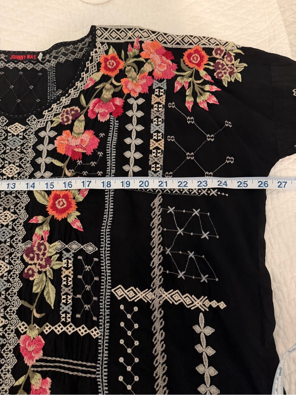 Johnny Was Black Floral Embroidered Tunic with Pink and Red Accents - Picture 5 of 7